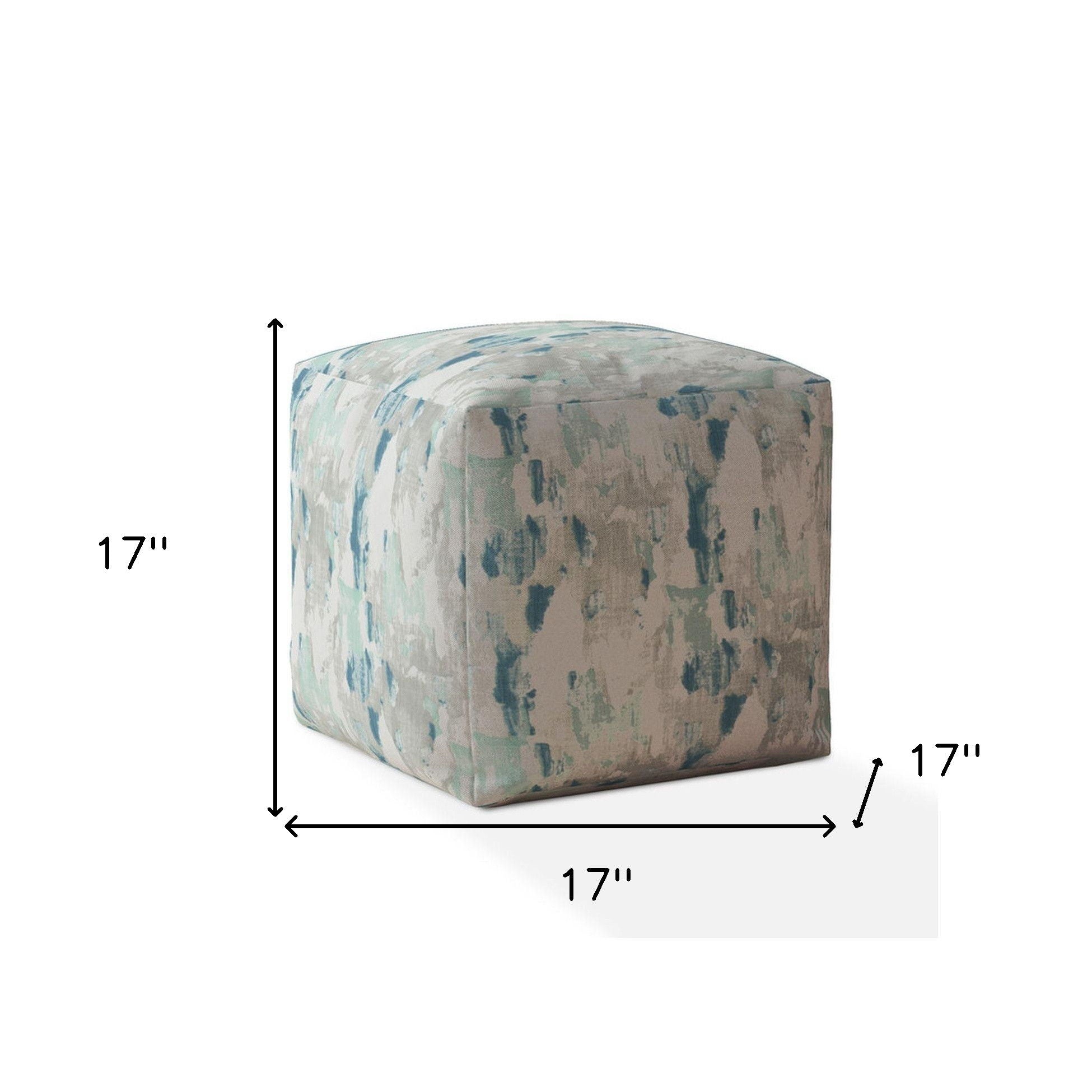 Canvas Abstract Pouf Cover - Blue / Gray