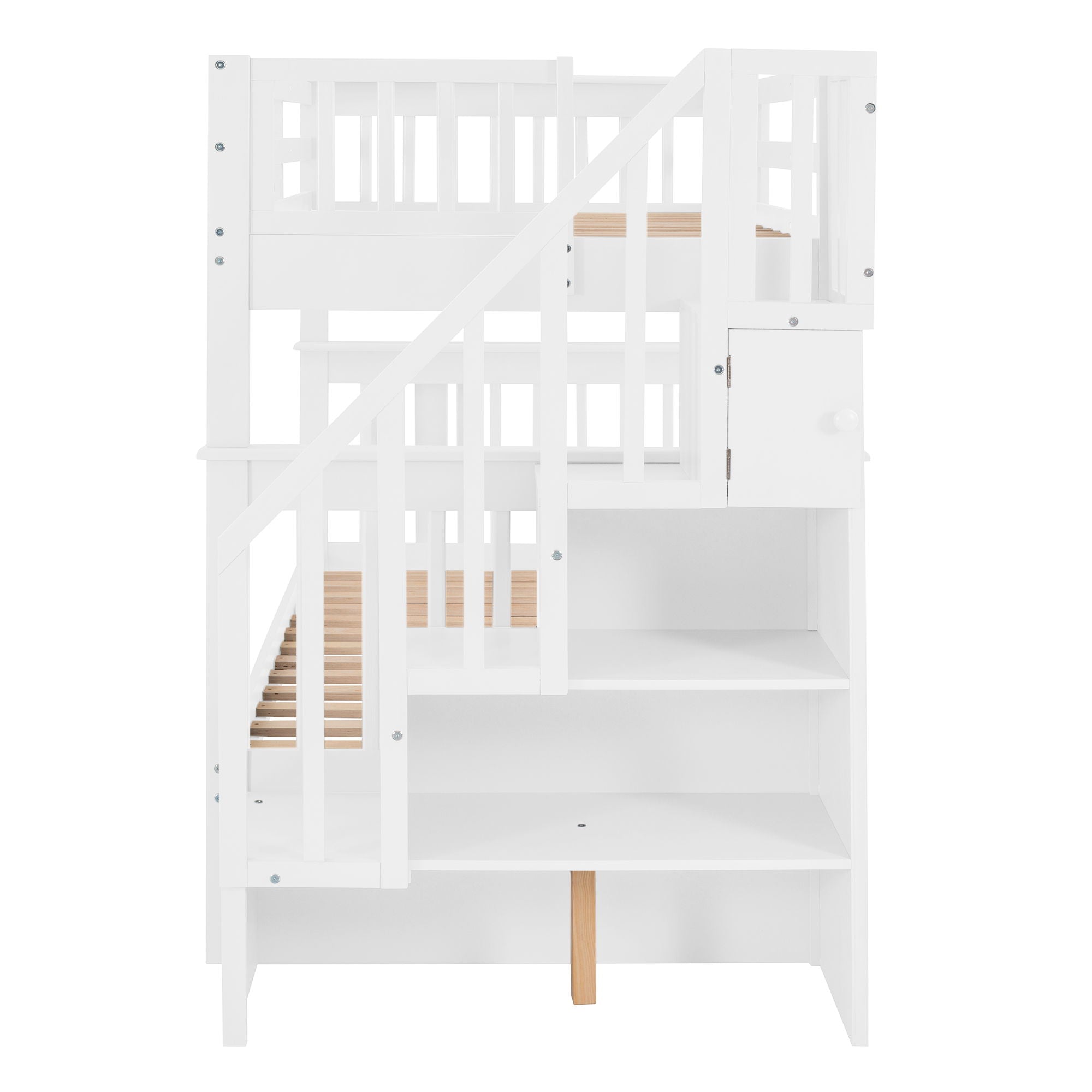 Stairway Bunk Bed With Storage And Guard Rail For Bedroom, Dorm