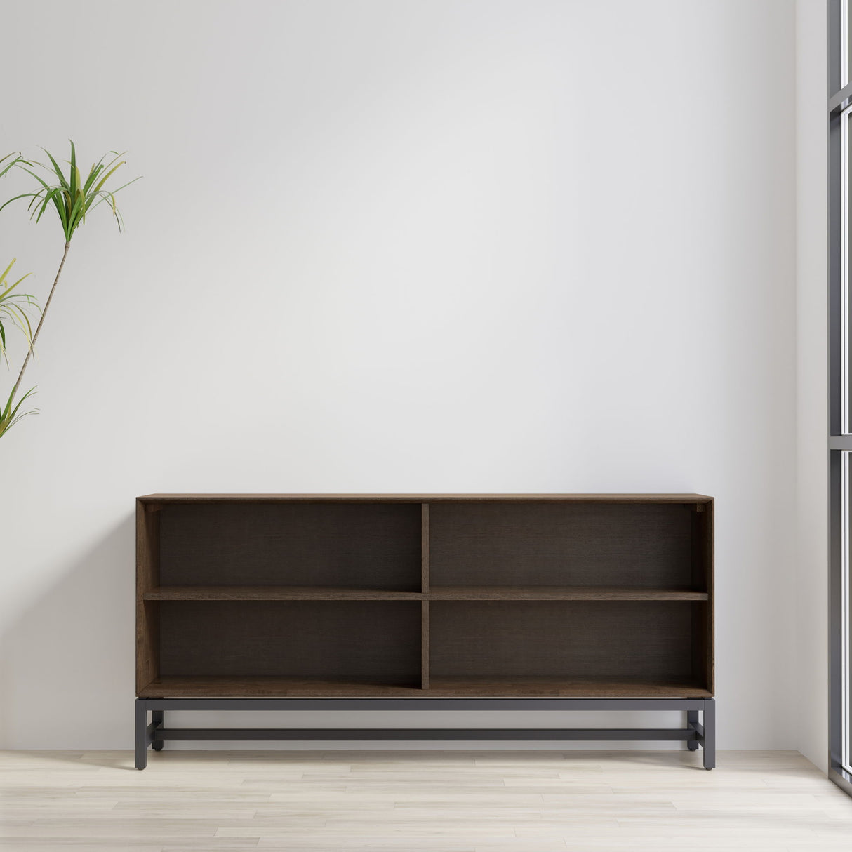 Banting - Low Wide Bookcase - Walnut Brown by Simpli-Home | Bel Furniture