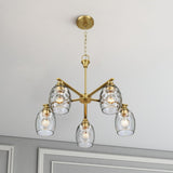 5 Lights Linear Arms With Chain Chandelier - Clear / Gold