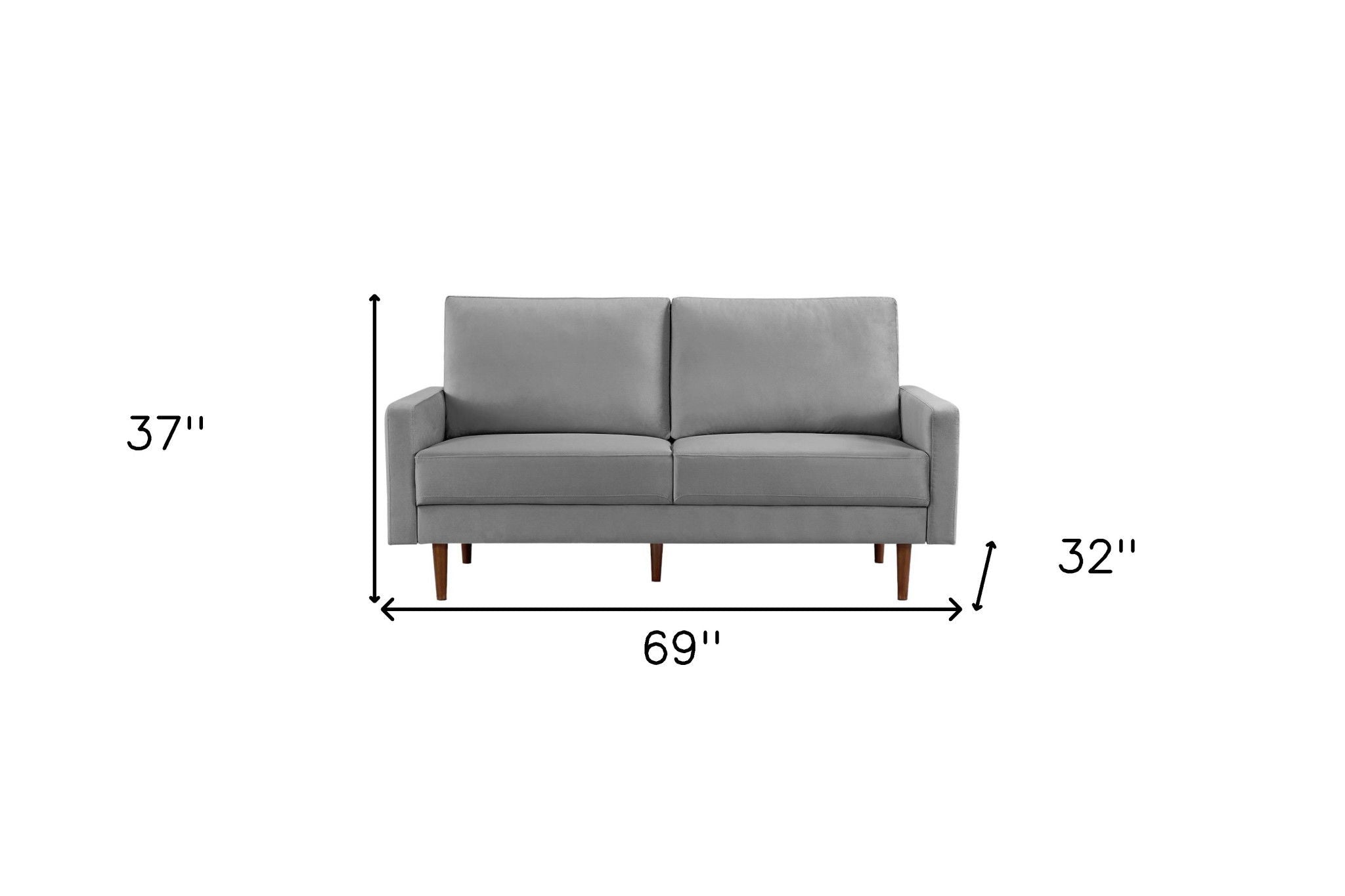 Velvet Sofa With Dark Brown Legs - Gray