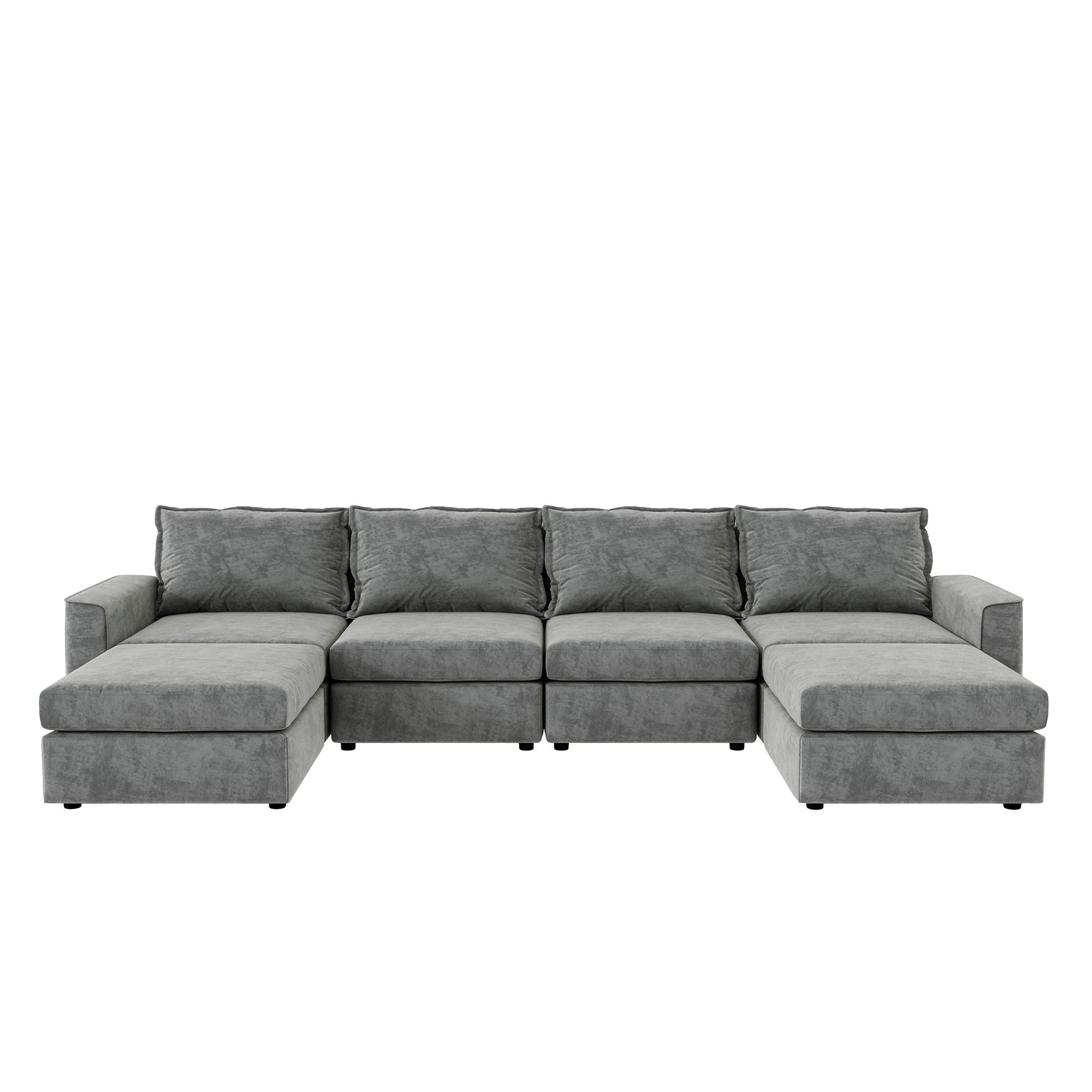 Chenille Modular Sectional Sofa, U Shaped Reversible Couch, Free Combination, 6 Seat Sleeper Sofa Bed With Ottoman, Convertible Oversized Indoor Furniture For Living Room - Gray