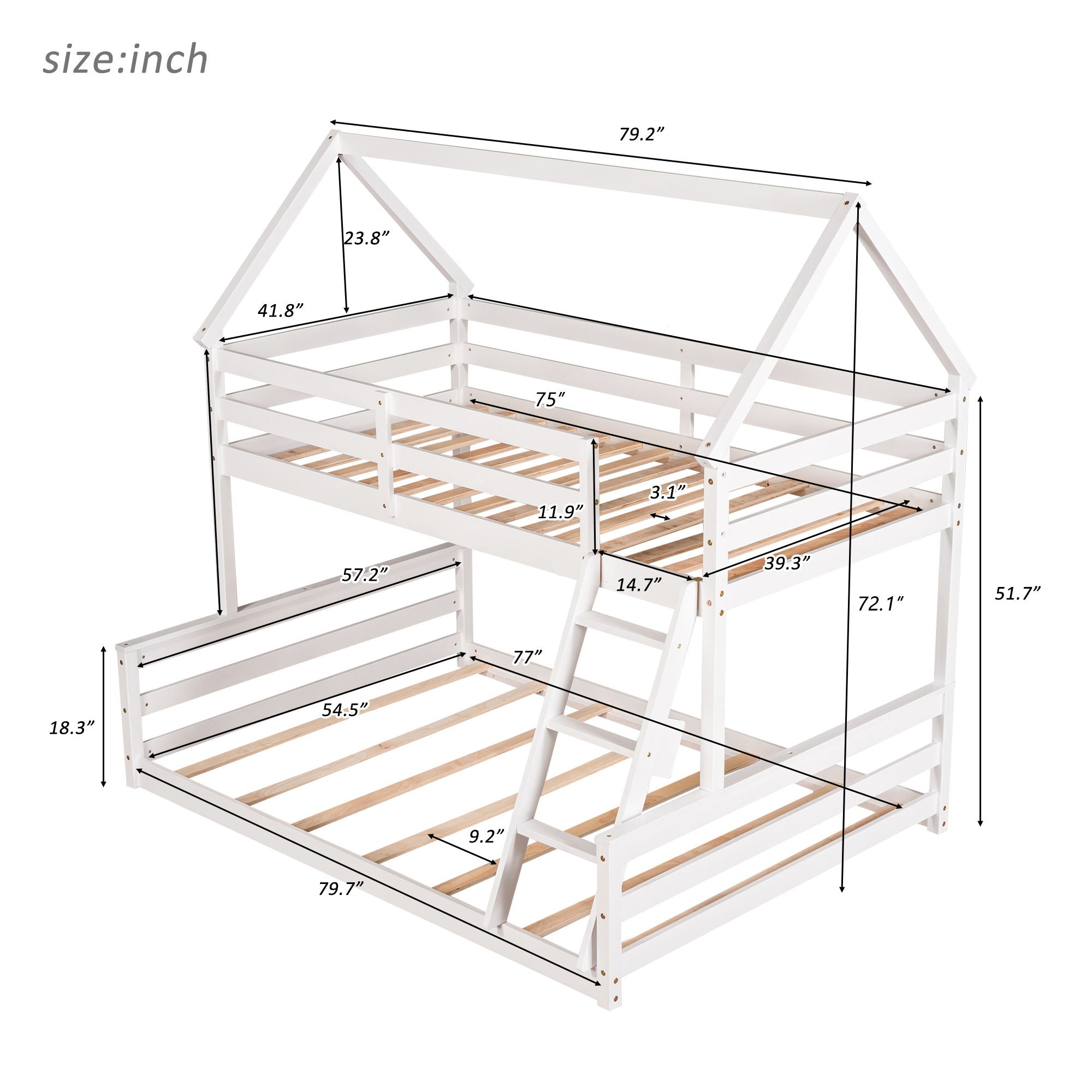 Twin Over Full House Bunk Bed With Built-In Ladder