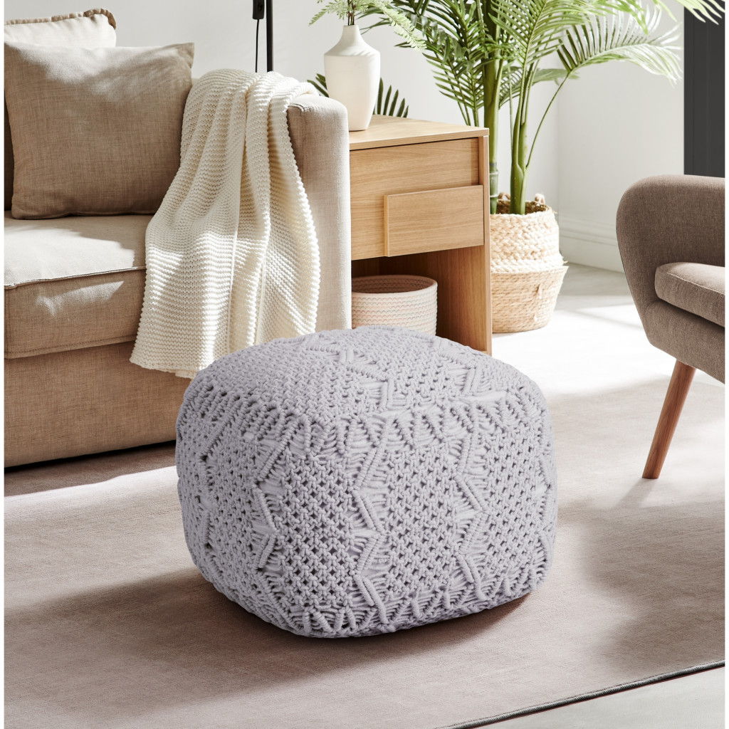 Cotton Blend Pouf Ottoman - Light Gray