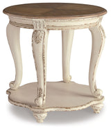 Realyn - Round End Table - White / Brown