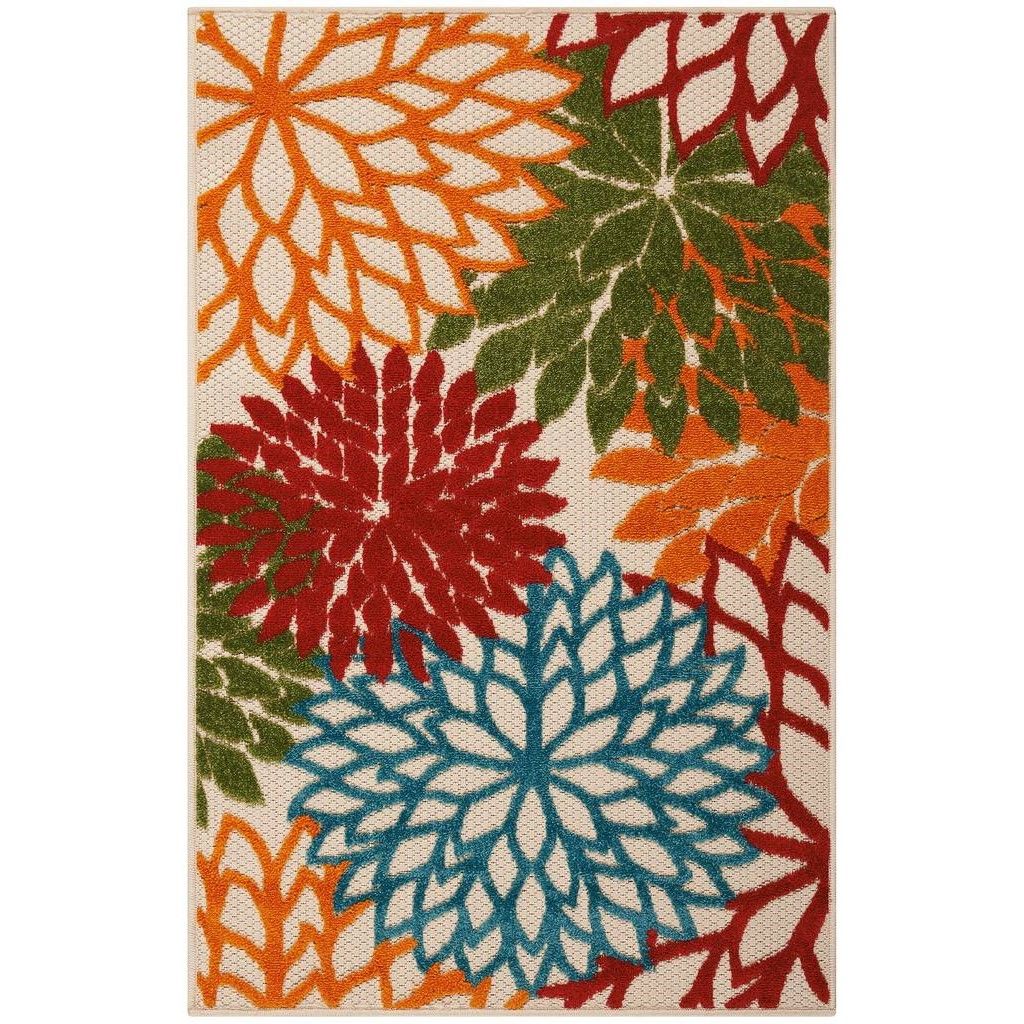 3' X 5' Floral Non Skid Indoor / Outdoor Area Rug - Green