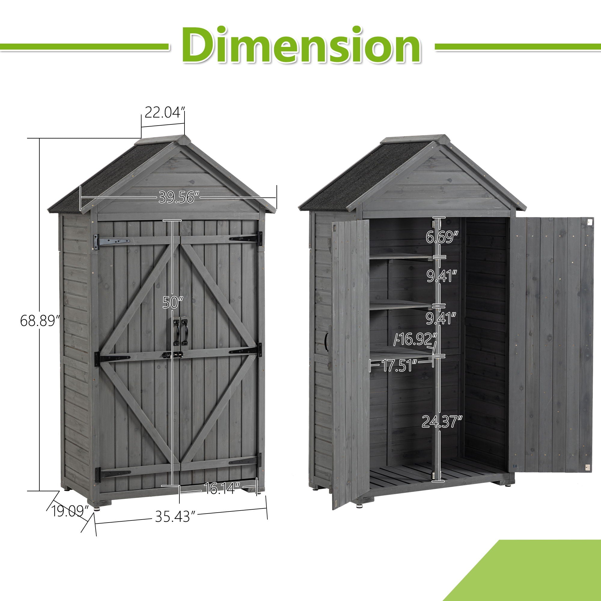 Outdoor Storage Cabinet, Garden Wood Tool Shed, Outside Wooden Shed Closet With Shelves And Latch For Yard