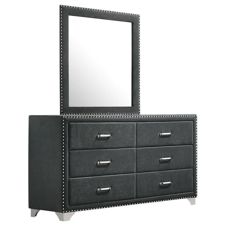 Melody - 6-Drawer Upholstered Dresser With Mirror Dark Gray by CoasterEveryday | Bel Furniture