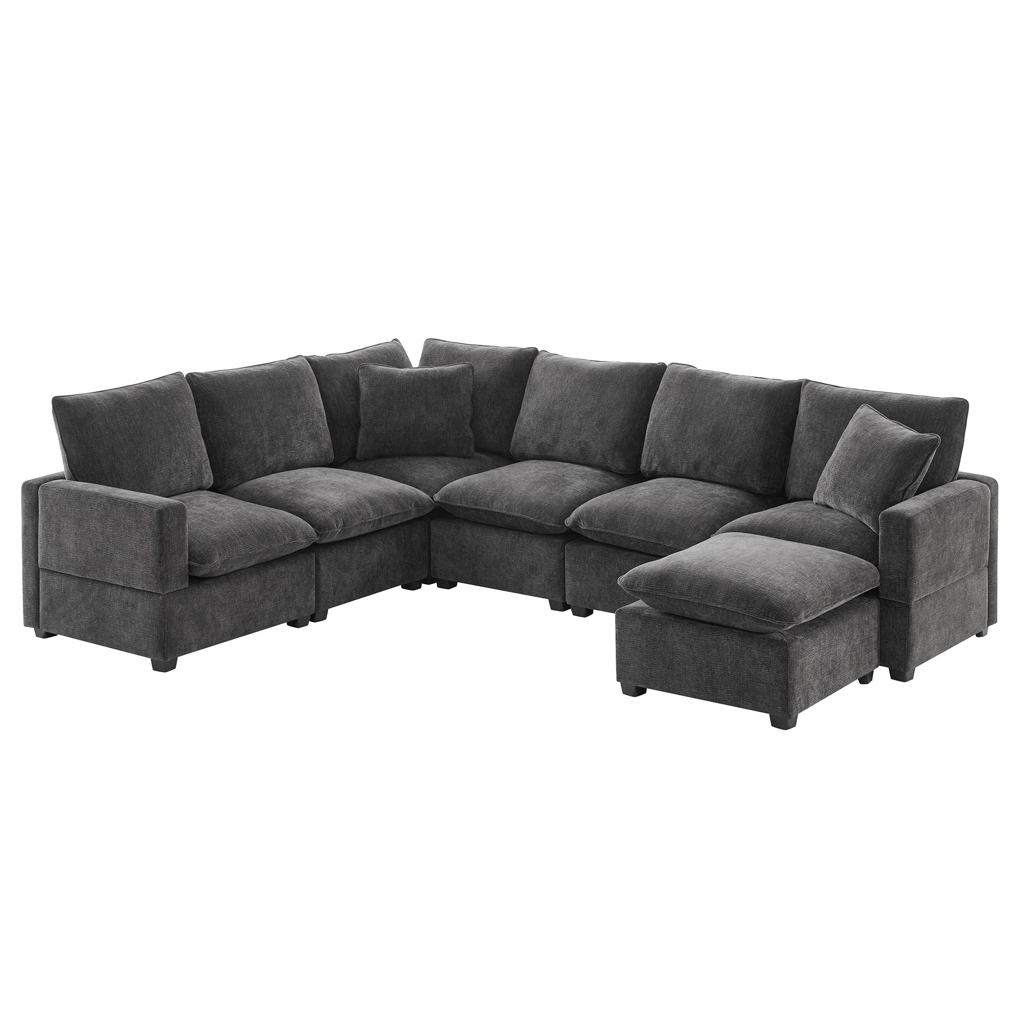 Modern U-Shape Modular Sofa, 7 Seat Chenille Sectional Couch Set With 2 Pillows Included, Freely Combinable Indoor Funiture For Living Room, Apartment, Office