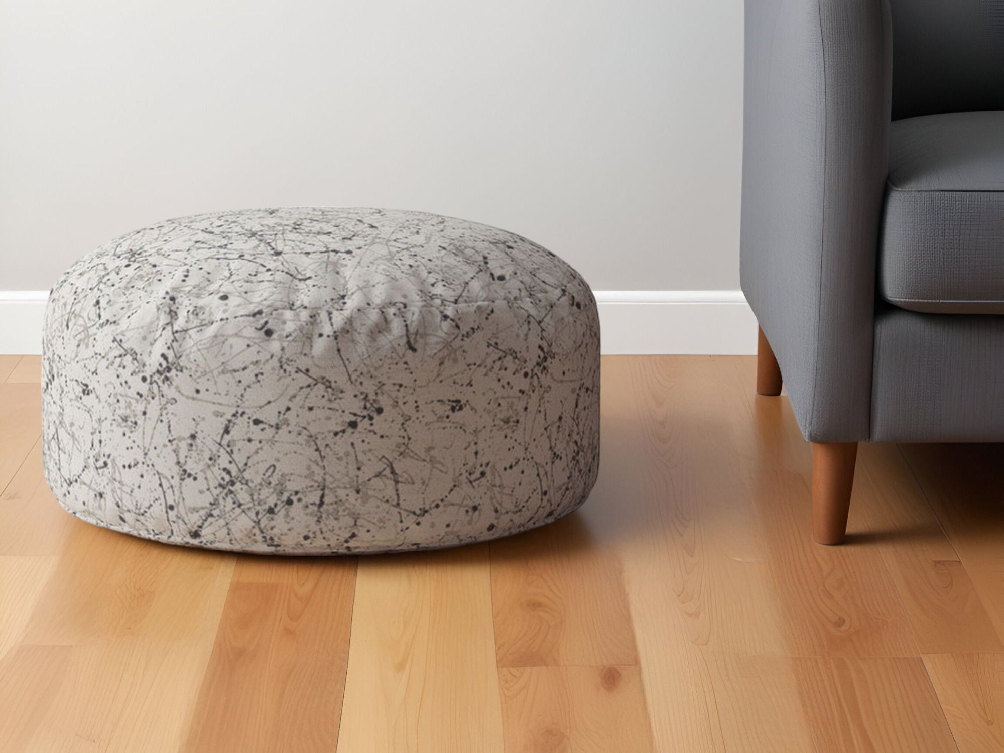 Cotton Round, Abstract Pouf Ottoman - Beige