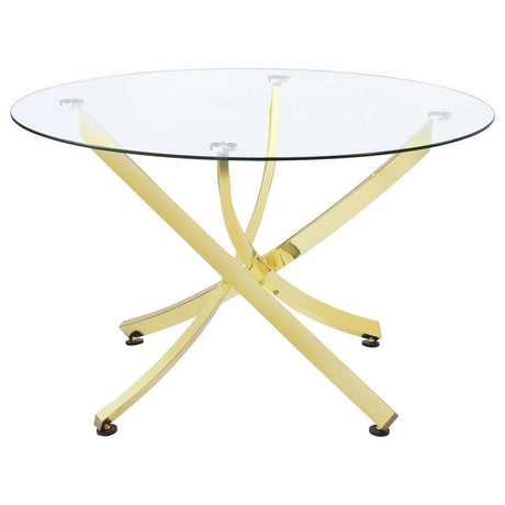 Beckham - Round Glass Top Dining Table Gold by CoasterEveryday | Bel Furniture