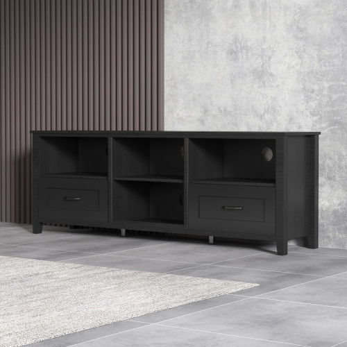 Open Shelving TV Stand With Bookcase And Two Drawers - Black