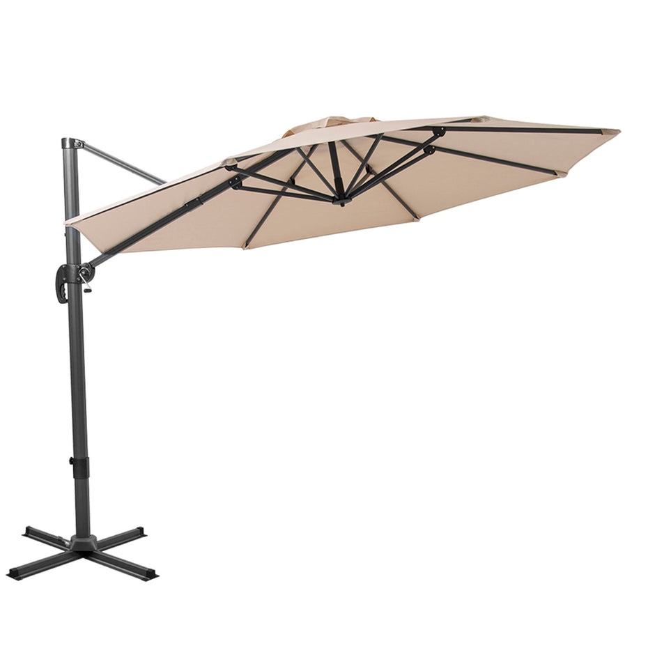 Round Tilt Cantilever Patio Umbrella With Stand - Tan