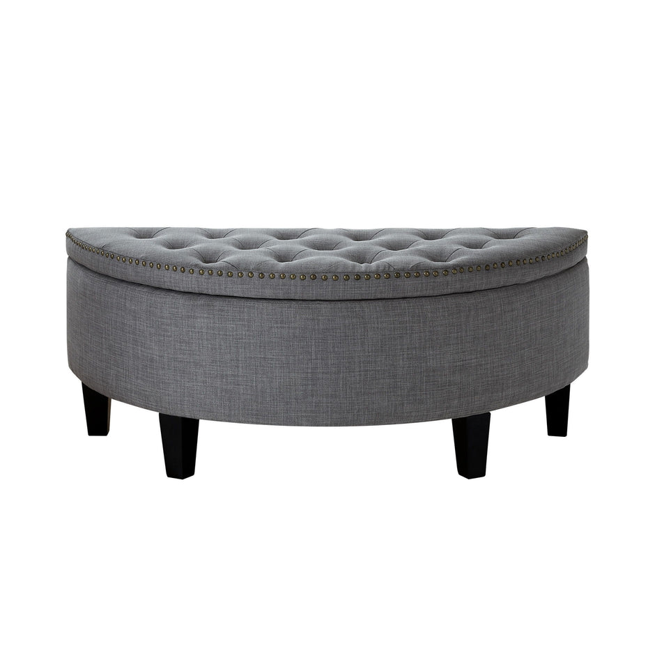 Linen Tufted Half Circle Storage - Light Gray / Black