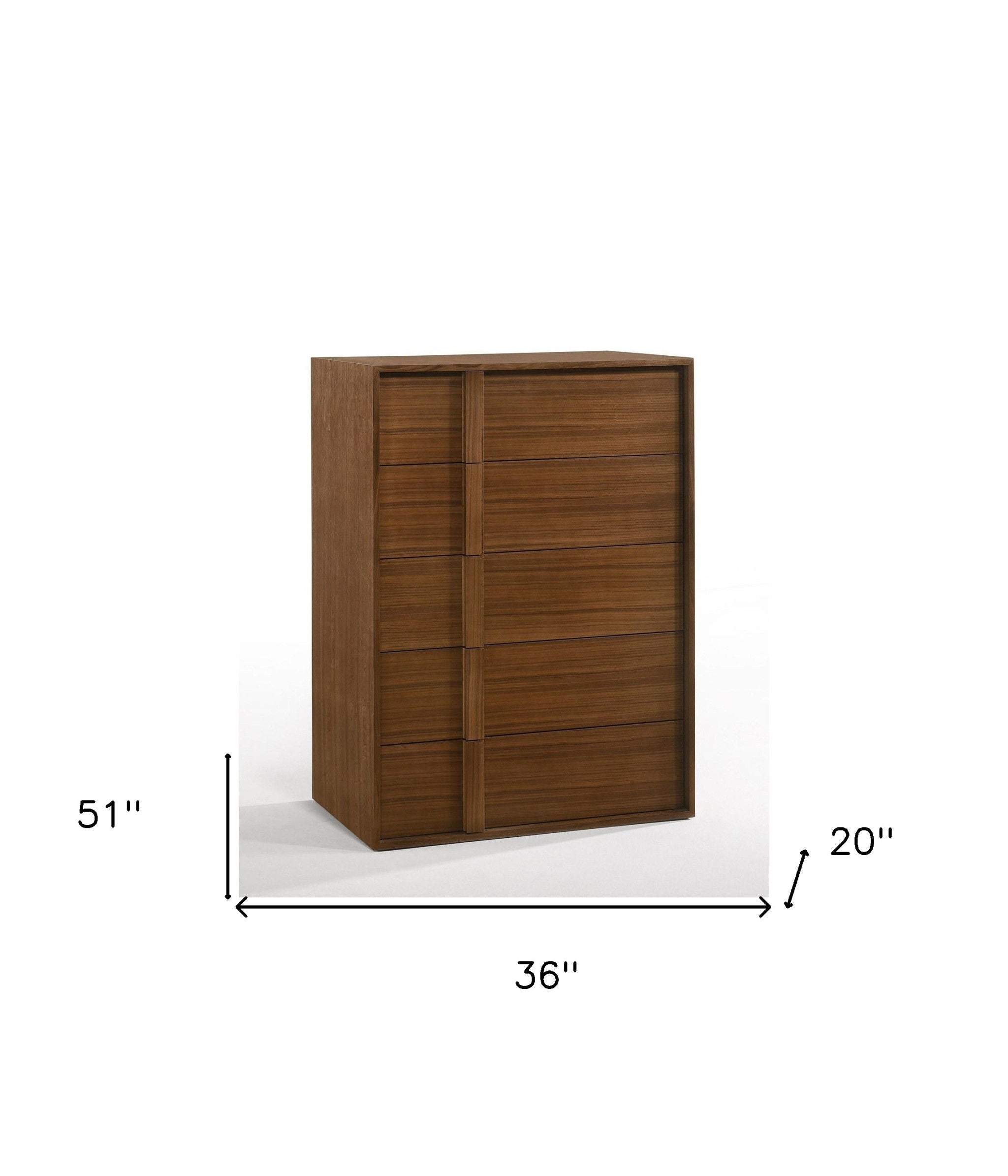 Wood Contemporary Five Drawer Dresser - Walnut Brown