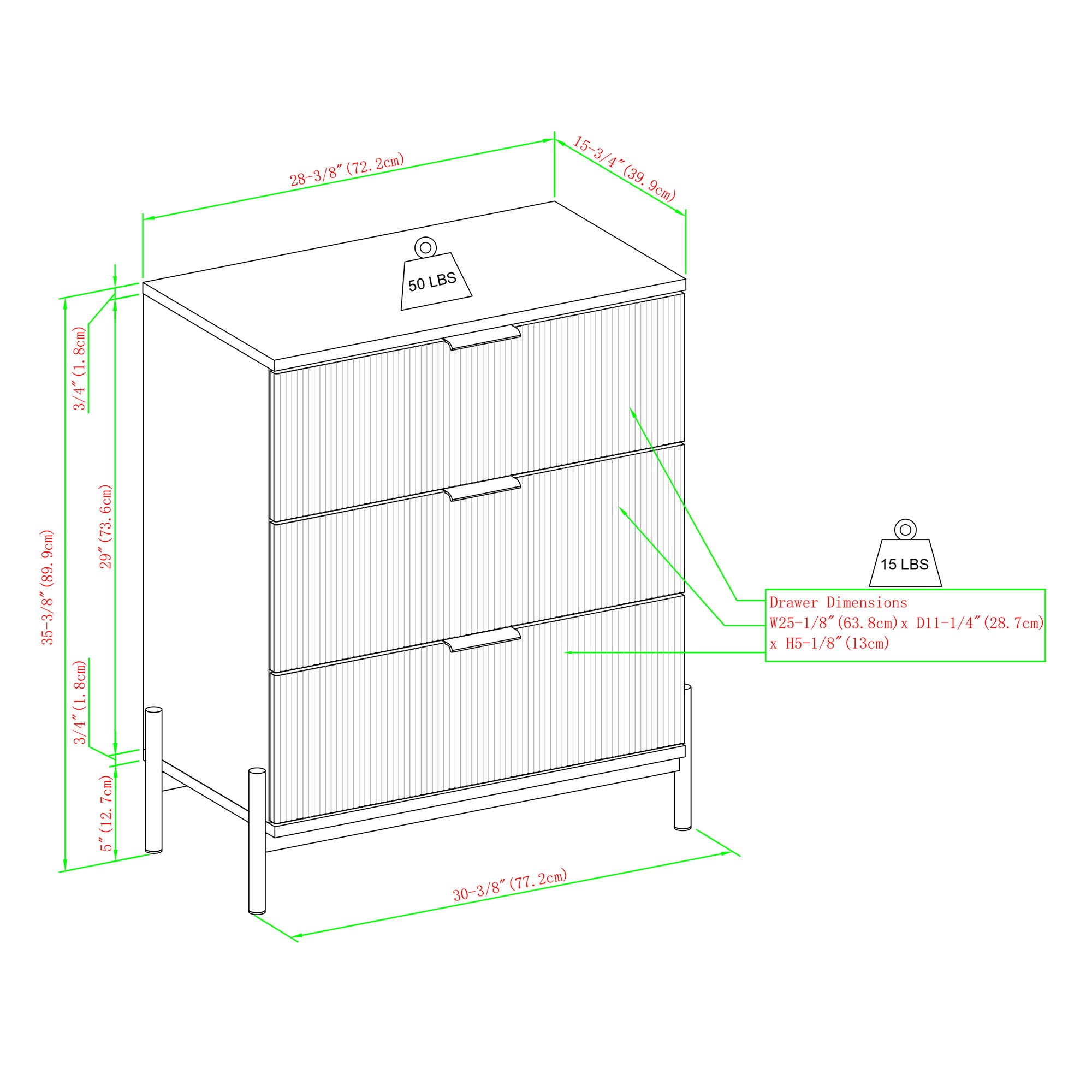 Mid-Century 3 Drawer Chest With Reeded Drawer Fronts