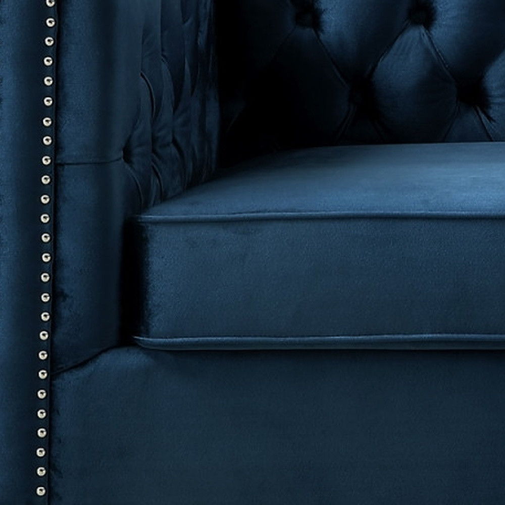 Velvet Sofa With Silver Legs - Navy Blue