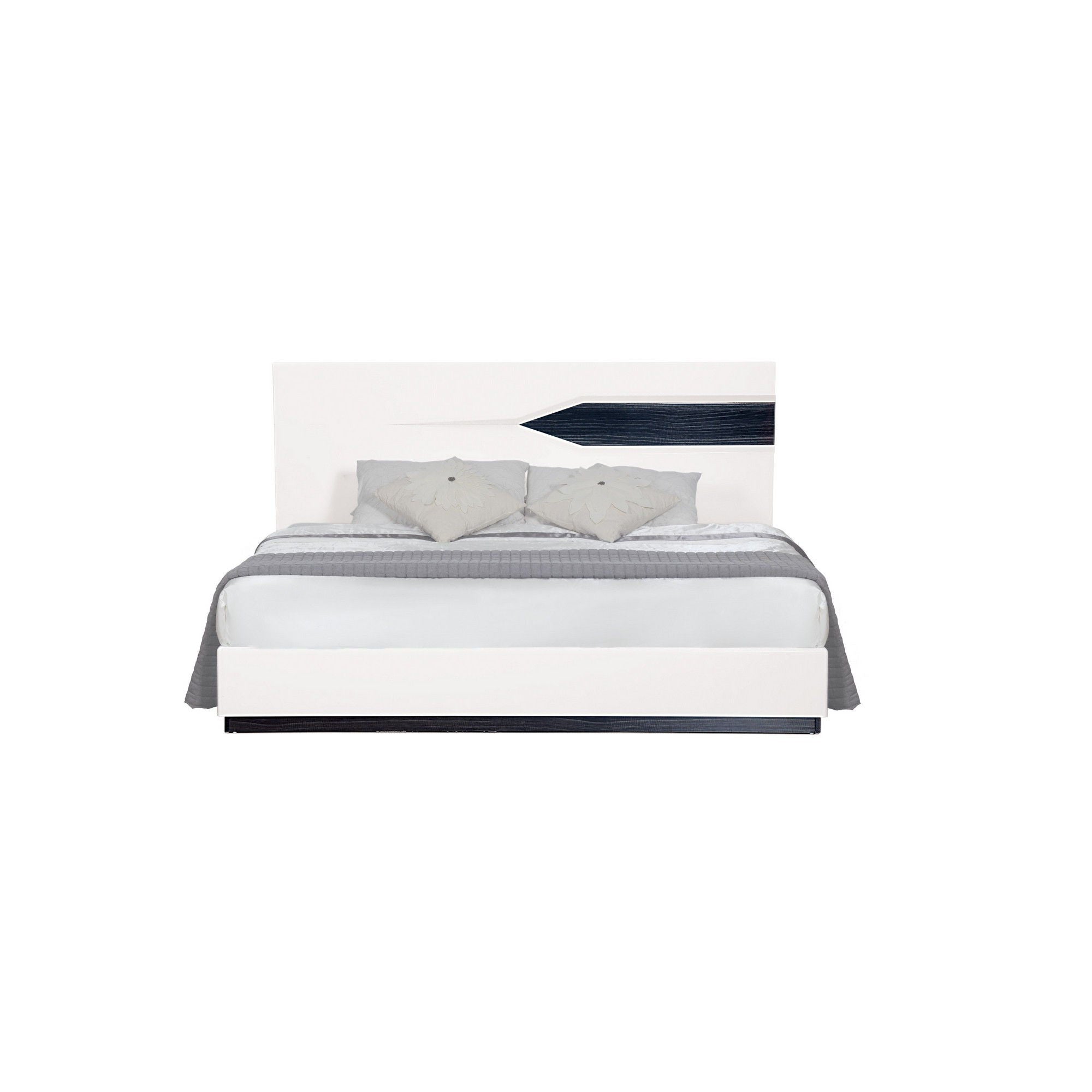 King Bed With Dark Gray Zebrano Details On Headboard And Bottom Rail Accent - White