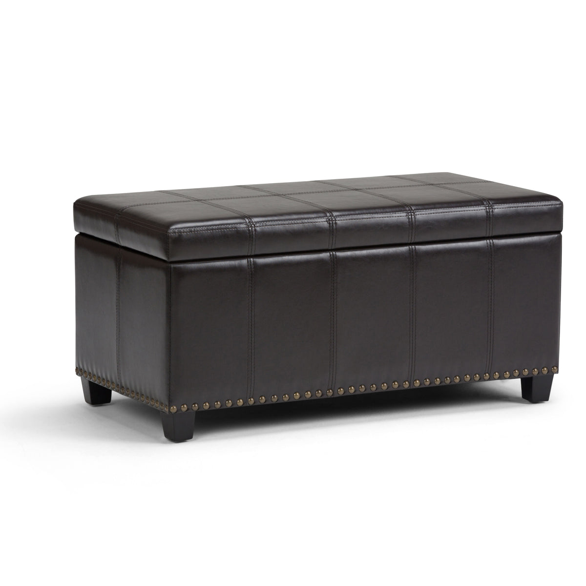 Amelia - Transitional Storage Ottoman Bench Dark Brown Faux Leather by Simpli-Home | Bel Furniture