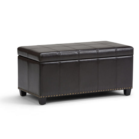 Amelia - Transitional Storage Ottoman Bench Dark Brown Faux Leather by Simpli-Home | Bel Furniture