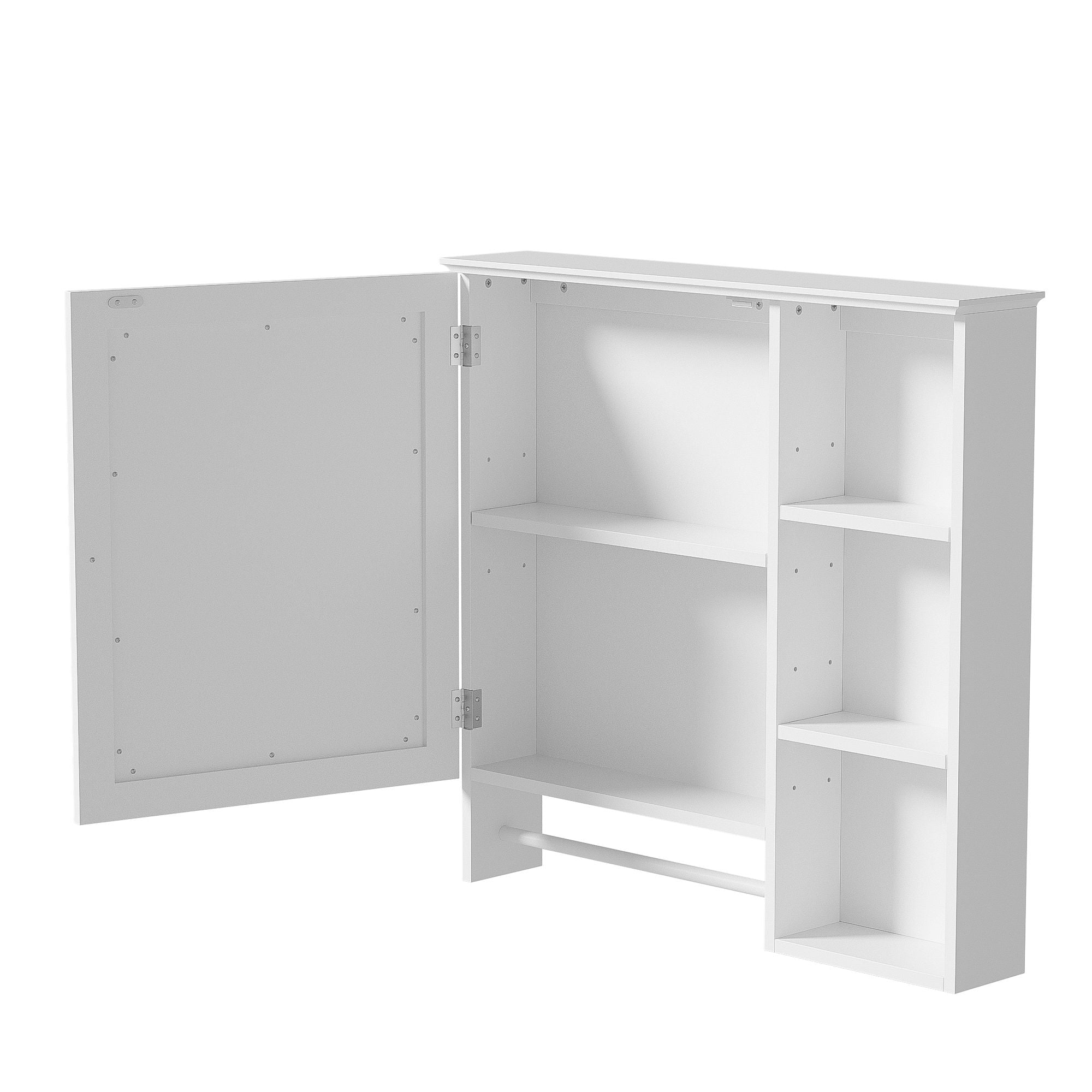 Wall Mounted Bathroom Storage Cabinet, Medicine Cabinets With Large Mirror Door, Adjustable Shelves And Three Open Storage Levels(Not Include Bathroom Vanity)