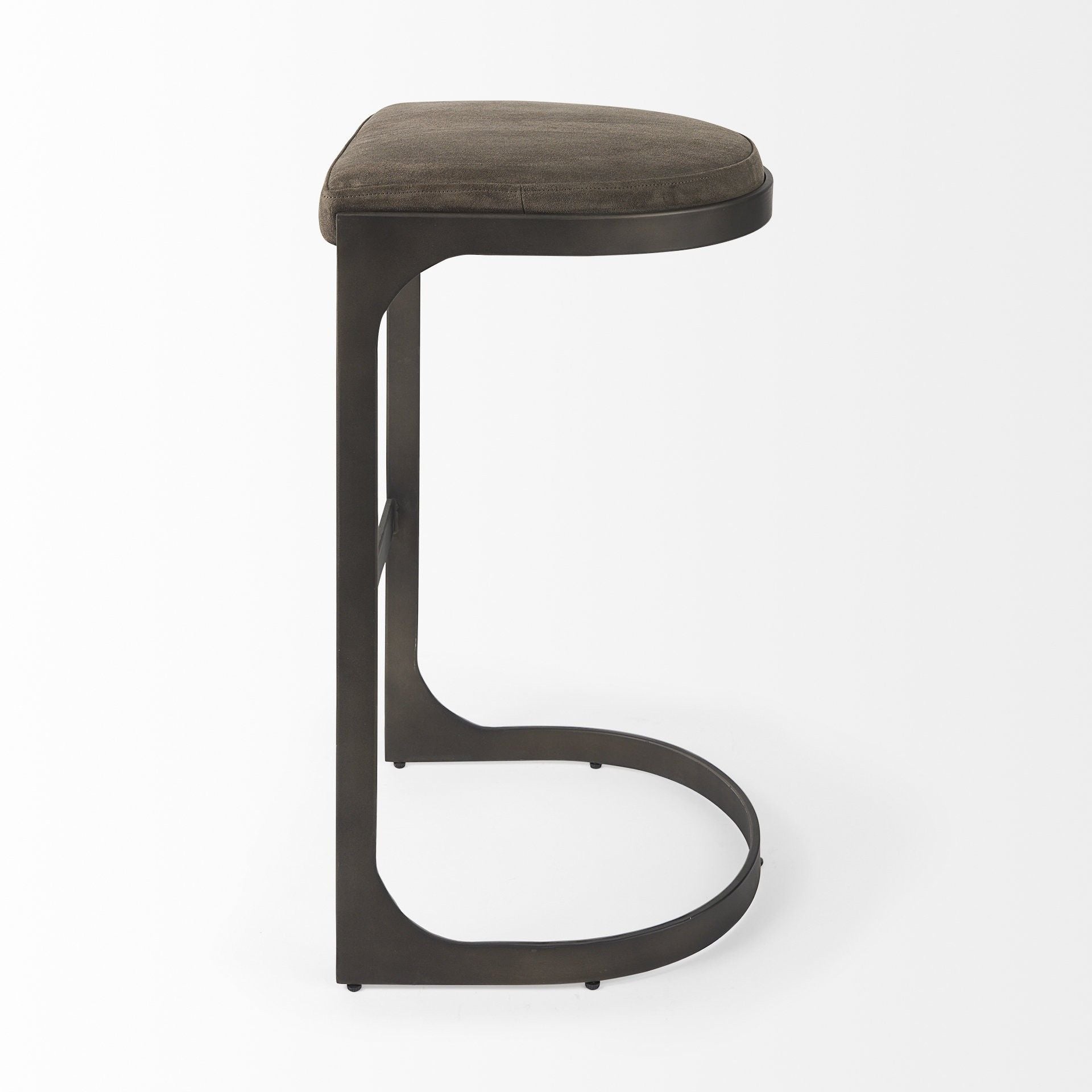 Leather And Iron Backless Bar Chair - Brown