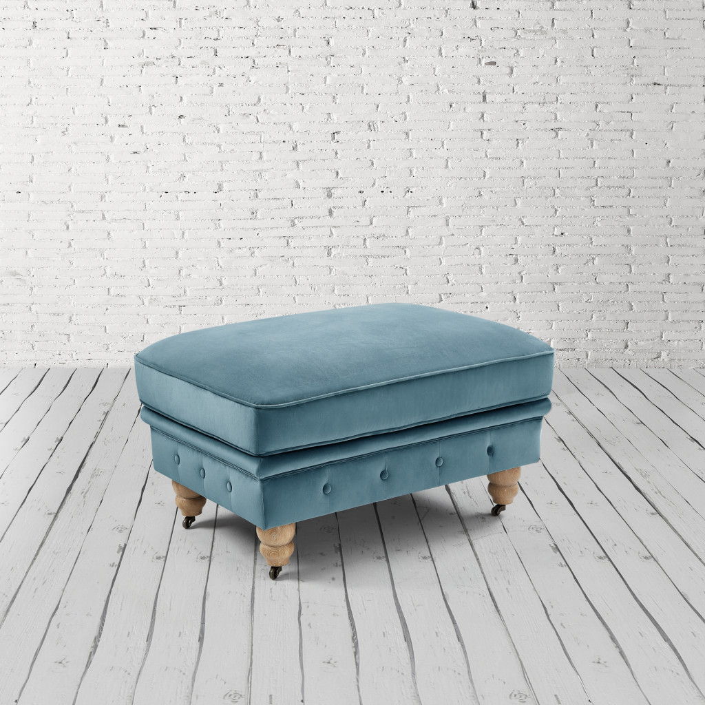 Velvet Rolling Tufted Cocktail Ottoman - Teal Blue / Natural