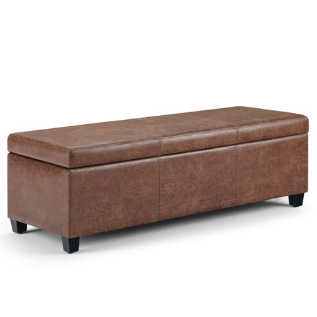 Avalon - Multifunctional Storage Ottoman Bench Light Brown 48.4"W x 18.1"D x 16.1"H Faux Leather by Simpli-Home | Bel Furniture