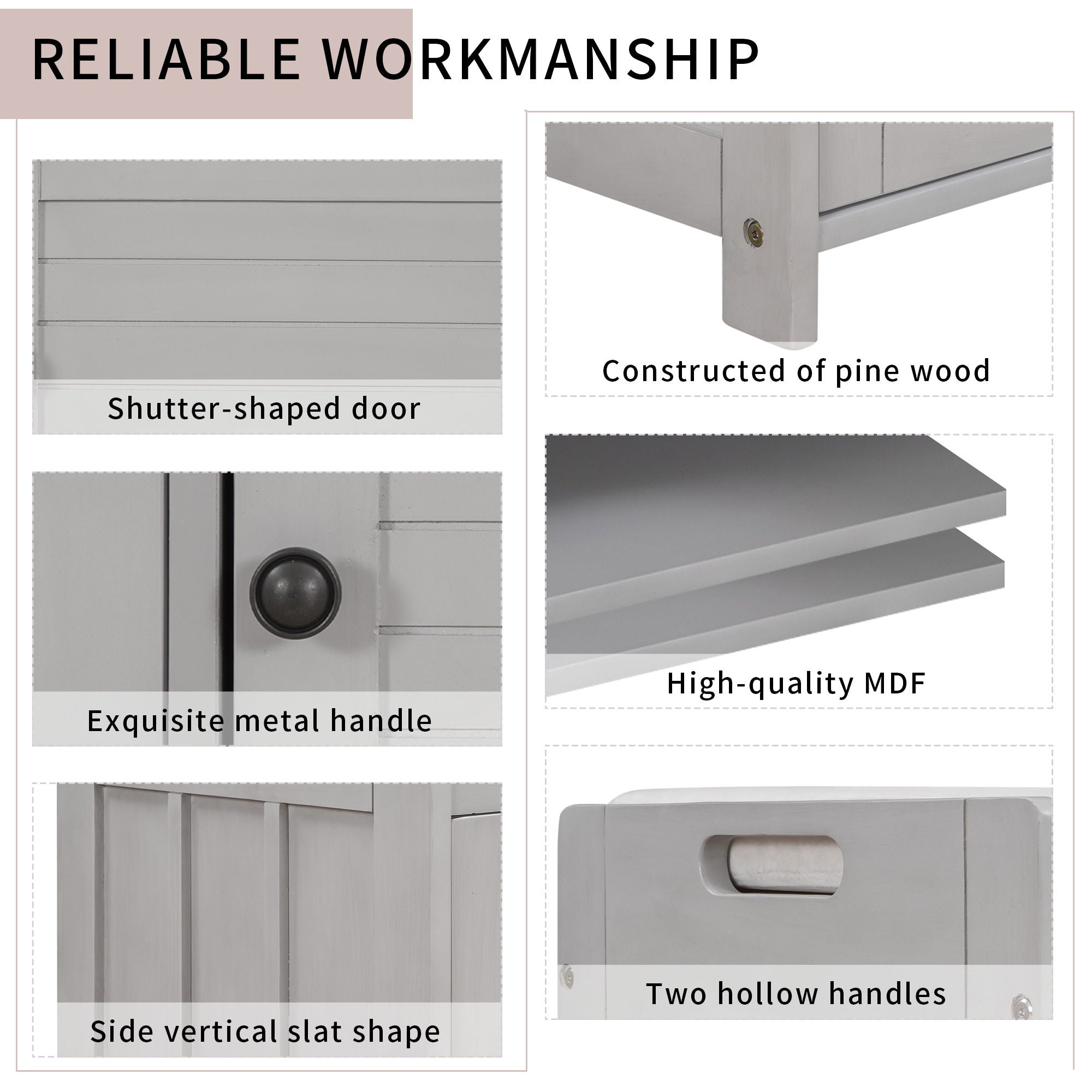 Storage Bench With 3 Shutter-Shaped Doors, Shoe Bench With Removable Cushion And Hidden Storage Space