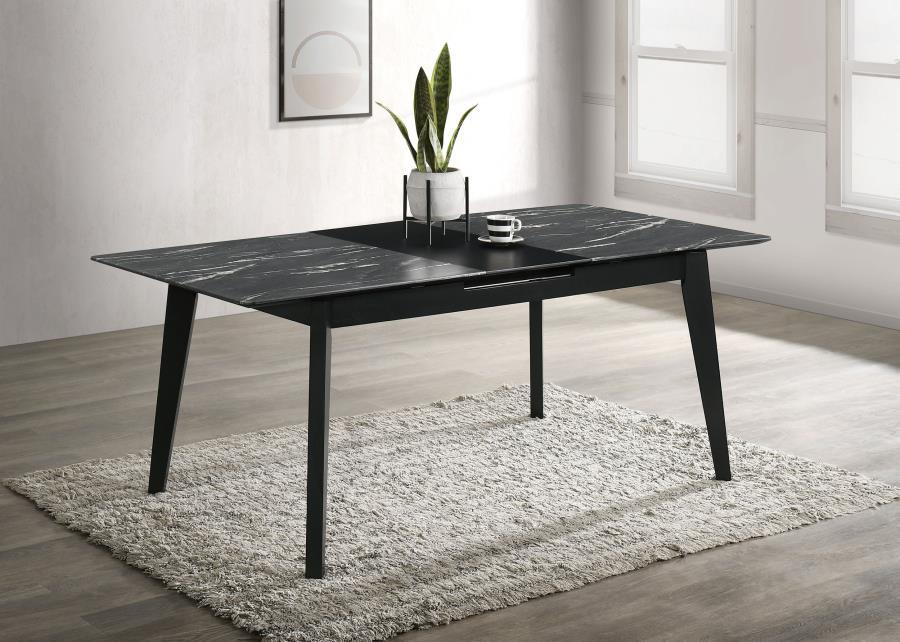 Crestmont - Extension Dining Table Faux Marble - Black by CoasterEssence | Bel Furniture