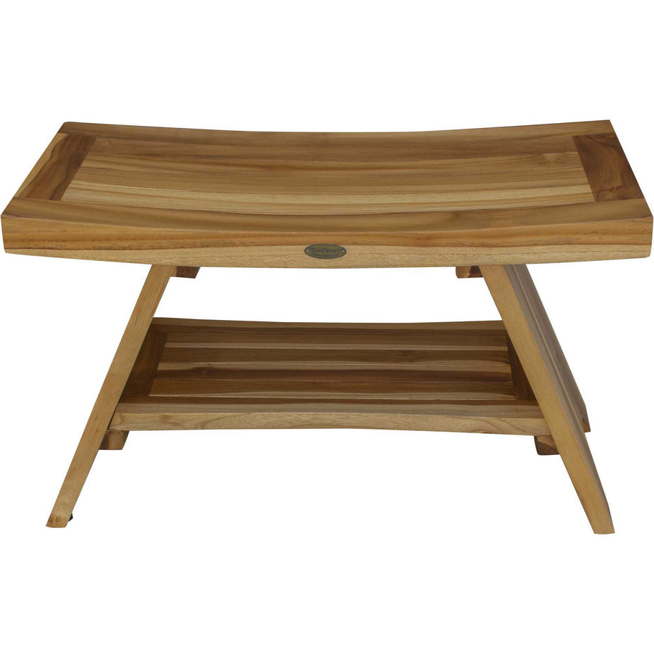 Rectangular Teak Shower Stool Or Bench With Shelf - Natural