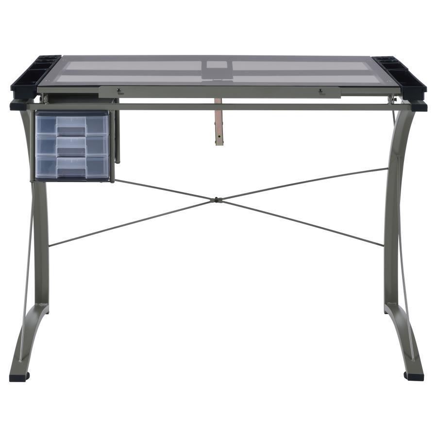 Melo - Glass Top DRAFting Table With Storage - Silver by CoasterEveryday | Bel Furniture