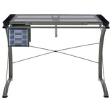Melo - Glass Top DRAFting Table With Storage - Silver by CoasterEveryday | Bel Furniture
