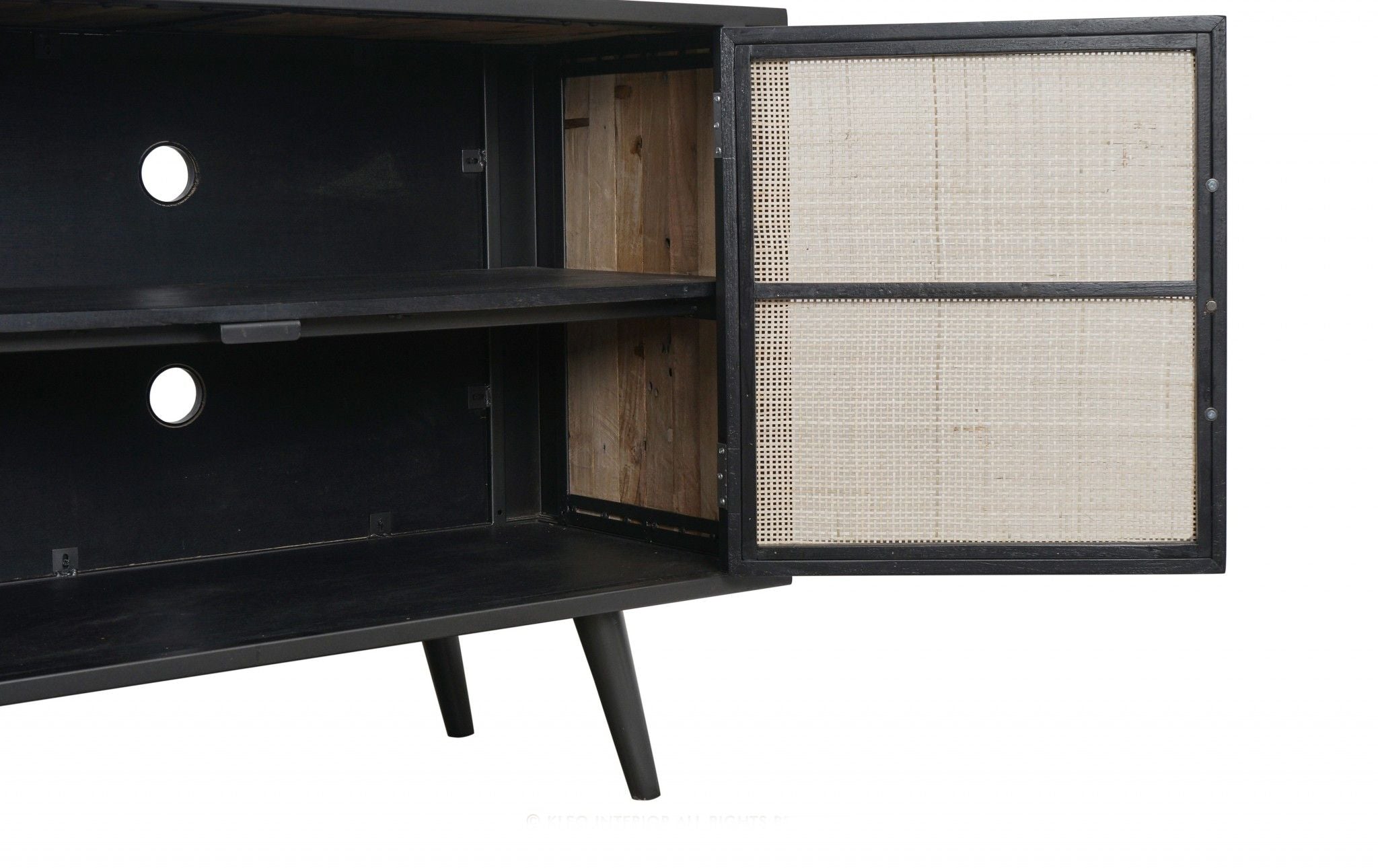 Rustic And Rattan Media Cabinet With Three Doors - Black Natural