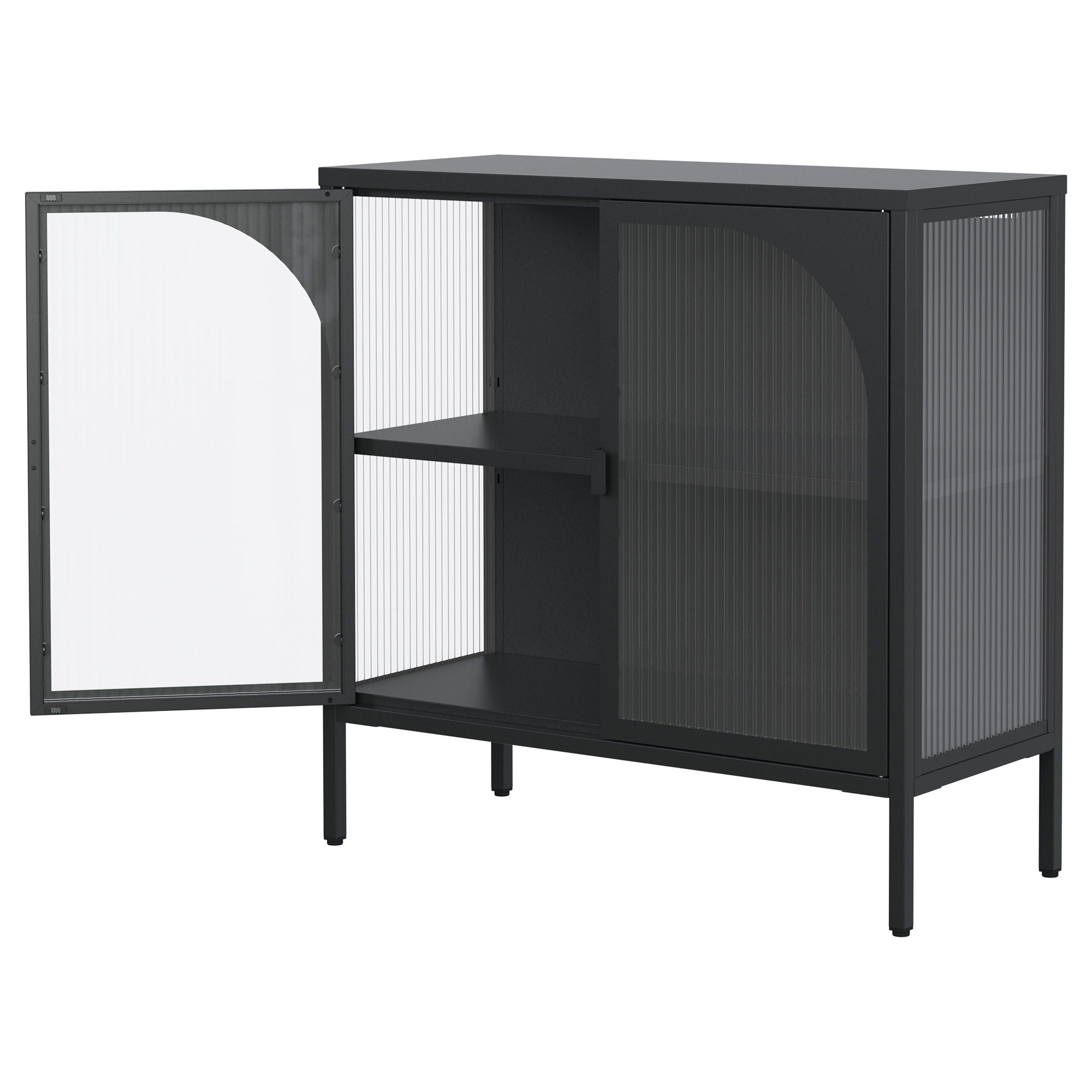 Metal Sideboard Cabinet, Accent Storage Cabinet With 2 Glass Doors, Modern Coffee Bar Cabinet With Adjustable Shelves 154 Lbs Capacity For Kitchen, Living Room And Hallway