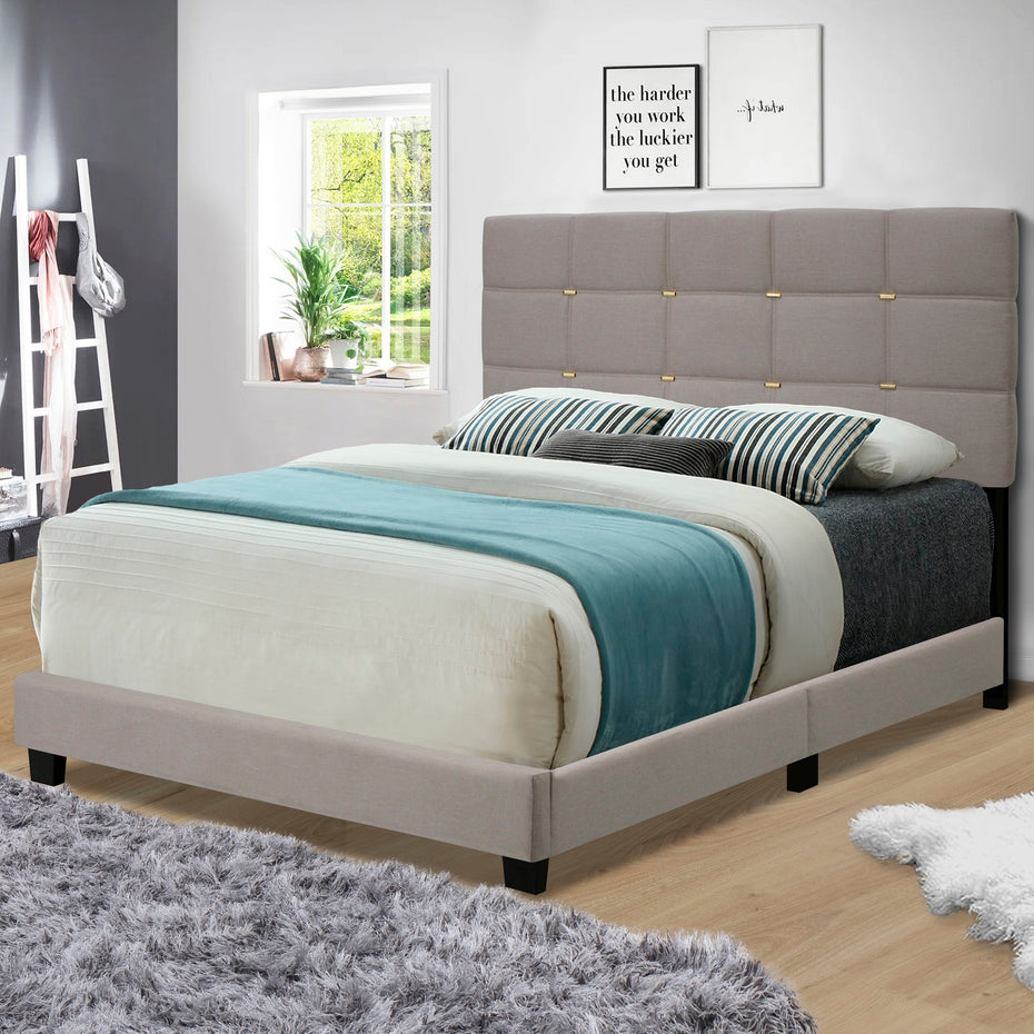 Queen Size Adjustable Linen Fabric Upholstered Bed Frame Vintage Collection Color Fits Any Room