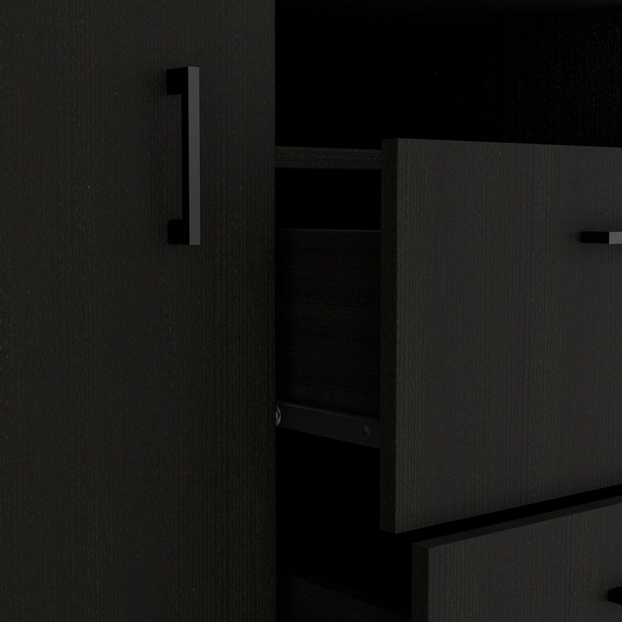 Three Door Closet With Two Drawers - Black