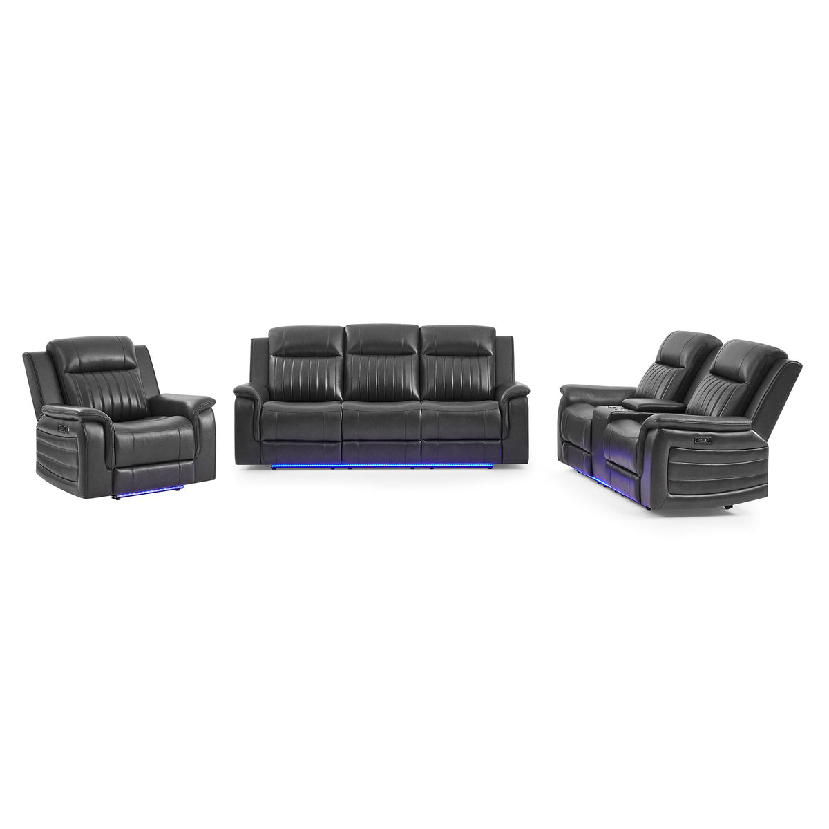 Ian - Power Reclining Sofa With LED Lighting, Surround Sound & Subwoofer - Charcoal