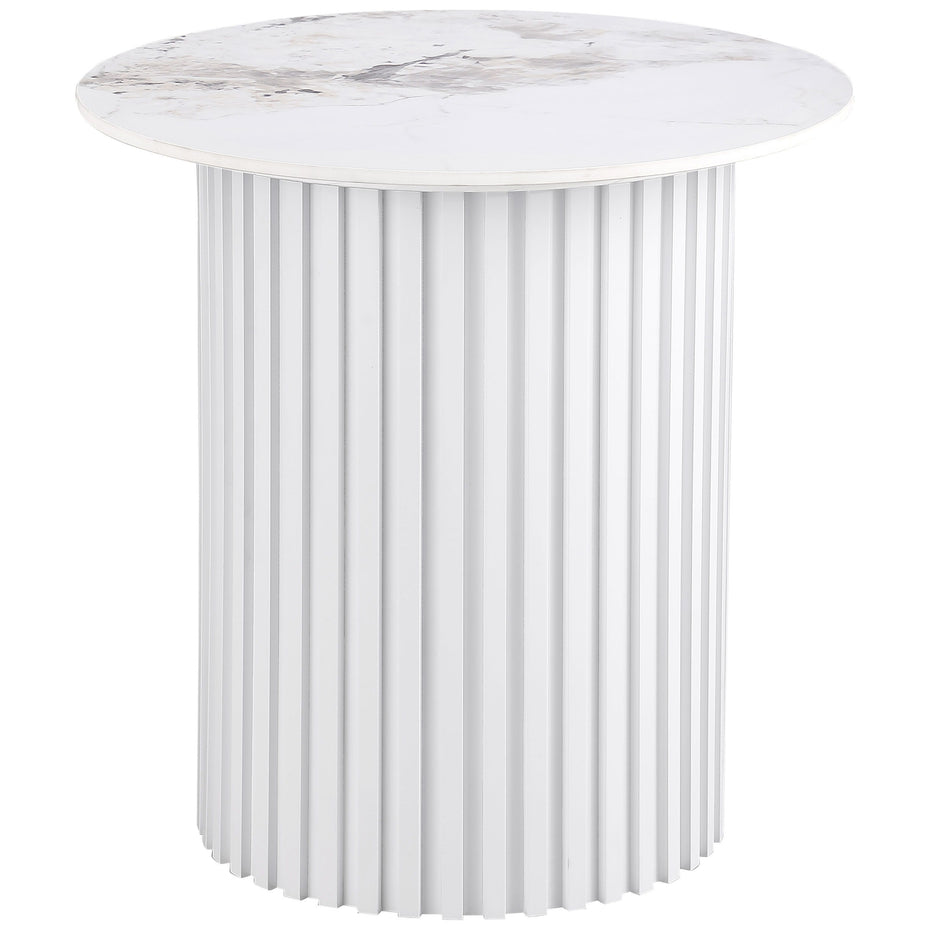 Rowena - Round Sintered Stone End Table - White Faux Marble