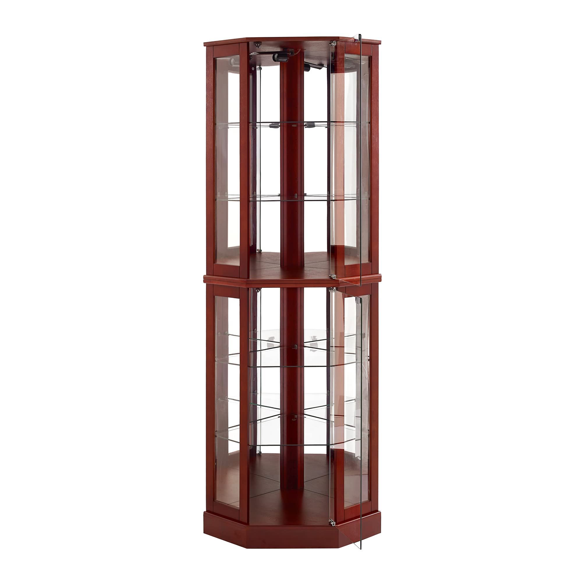 6 Shelf Corner Curio Display Cabinet With Lights, Mirrors And Adjustable Shelves (E26 Light Bulb Not Included)