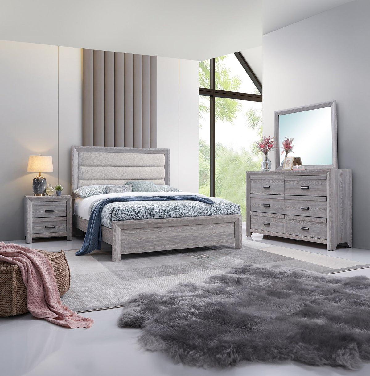 Adelaide - Upholstered Bedroom Set Gray by Crown Mark | Bel Furniture
