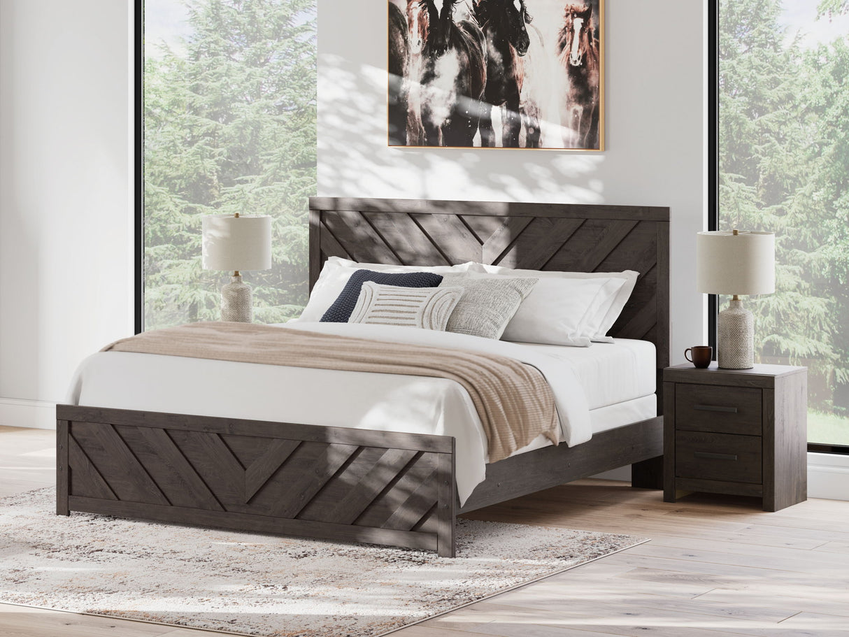 Prendonea - King Panel Bed - Charcoal