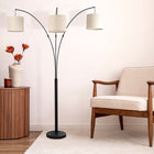 Royal - 3 Arm Arc Floor Lamp, Oil Rubbed Bonze With Linen Shade, 4 Way Rotary Switch - Oil-Rubbed Bronze
