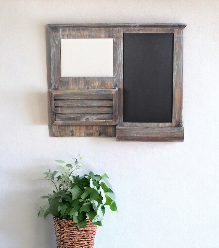 Wooden Wall Chalkboard With Side Storage Basket - Gray