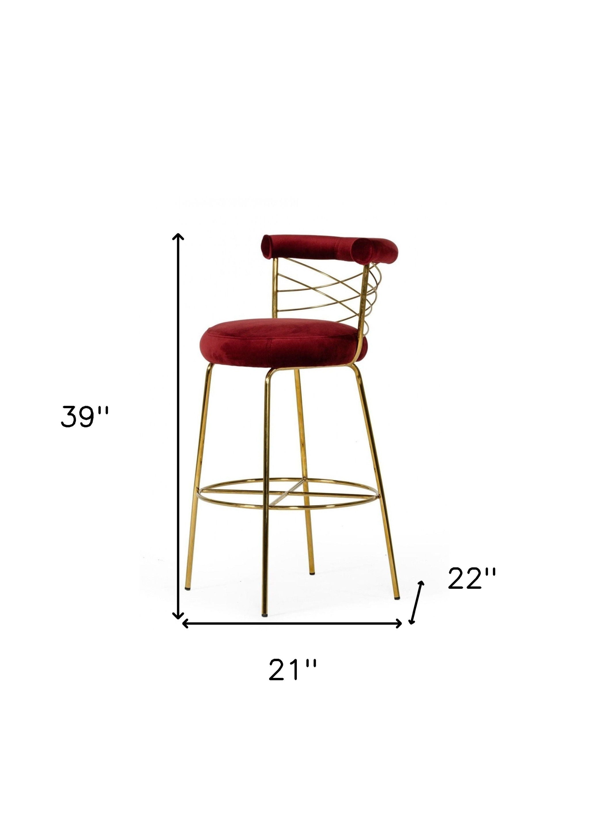 Velvet And Steel Low Back Bar Height Bar Chair - Red / Gold