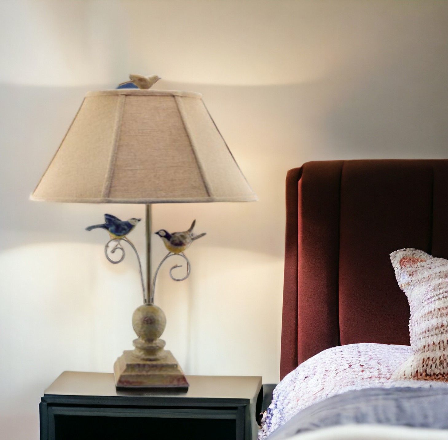 Base Table Lamp With 3D Colorful Birds - Cheerful Taupe