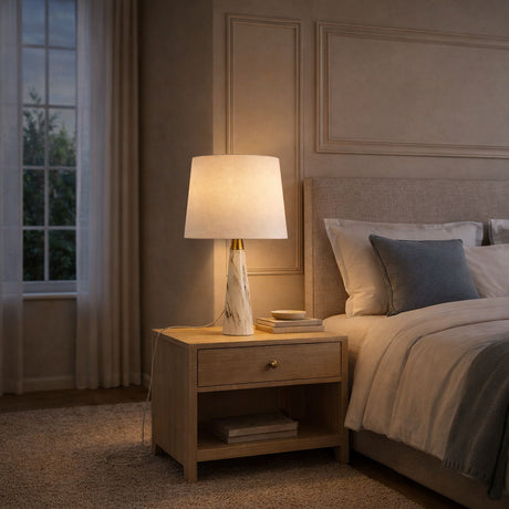 Enclave - Hydro Table Lamp With On / Off Switch Base Shade - Gold / White / White Marble - view 4