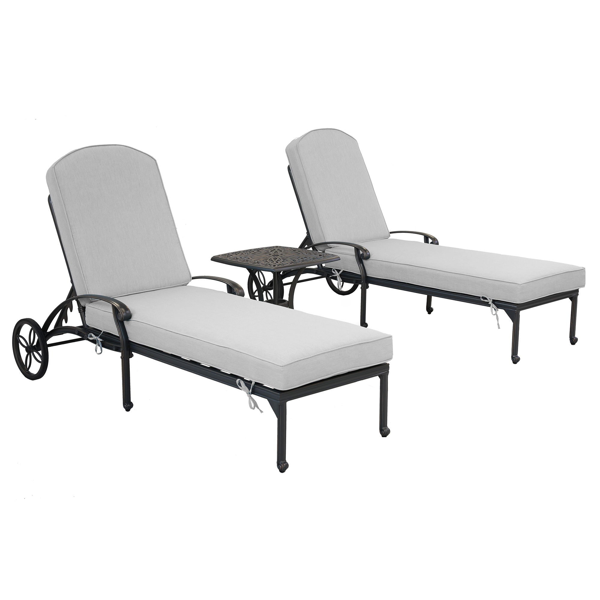 Reclining Chaise Lounge Set With Cushion And Table - Metal