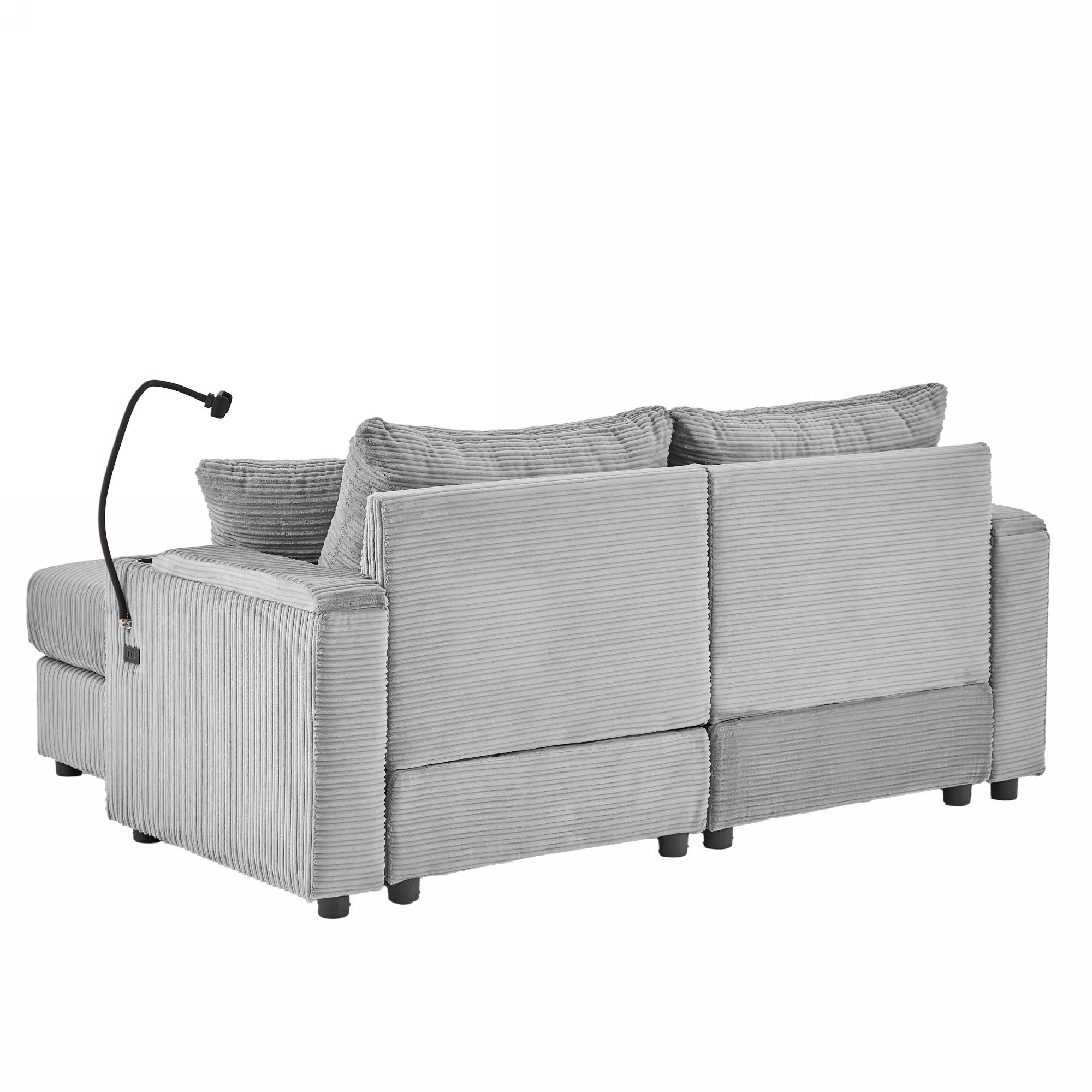 Modern Style Loveseat Sofa Sectional Sofa Couch With Storage Space, A Movable Ottoman, Two USB Ports, Two Cup Holders, A Phone Holder For Living Room