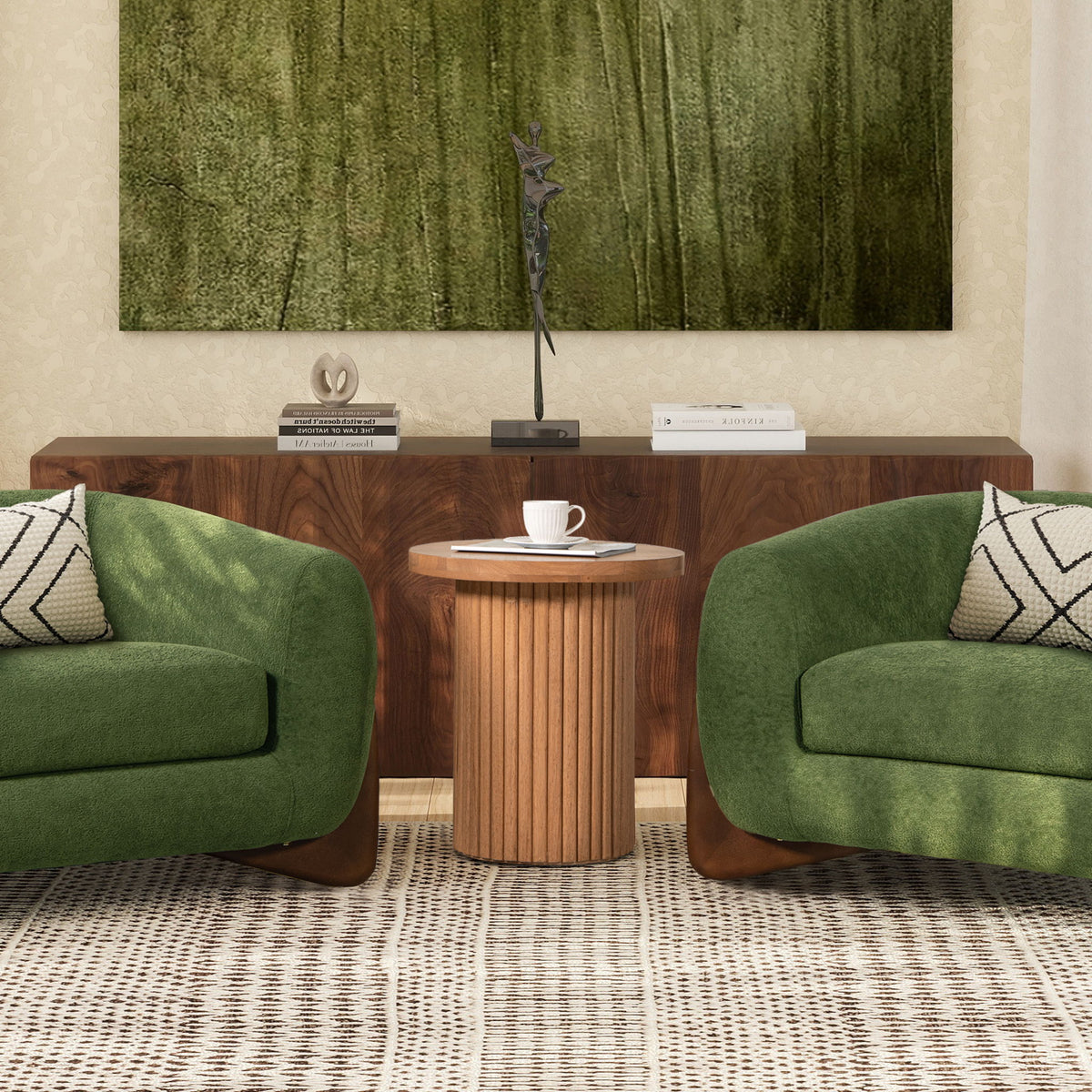 Kenzie - Fluted Pillar Round Accent Side Table - Light Natural Brown by Jennifer Taylor Home | Bel Furniture